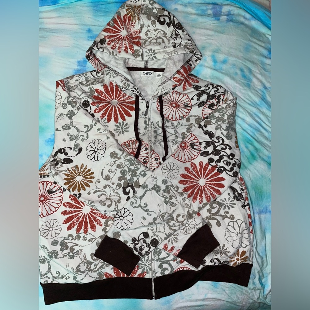 Cato’s Floral Zip Up Hooded Jacket •Size XL